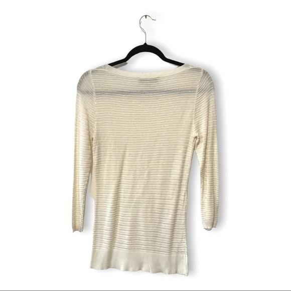 LOFT White Open Ribbed Knit Scoop Neck 3/4 Sleeve Lightweight Sweater - Picture 3 of 3